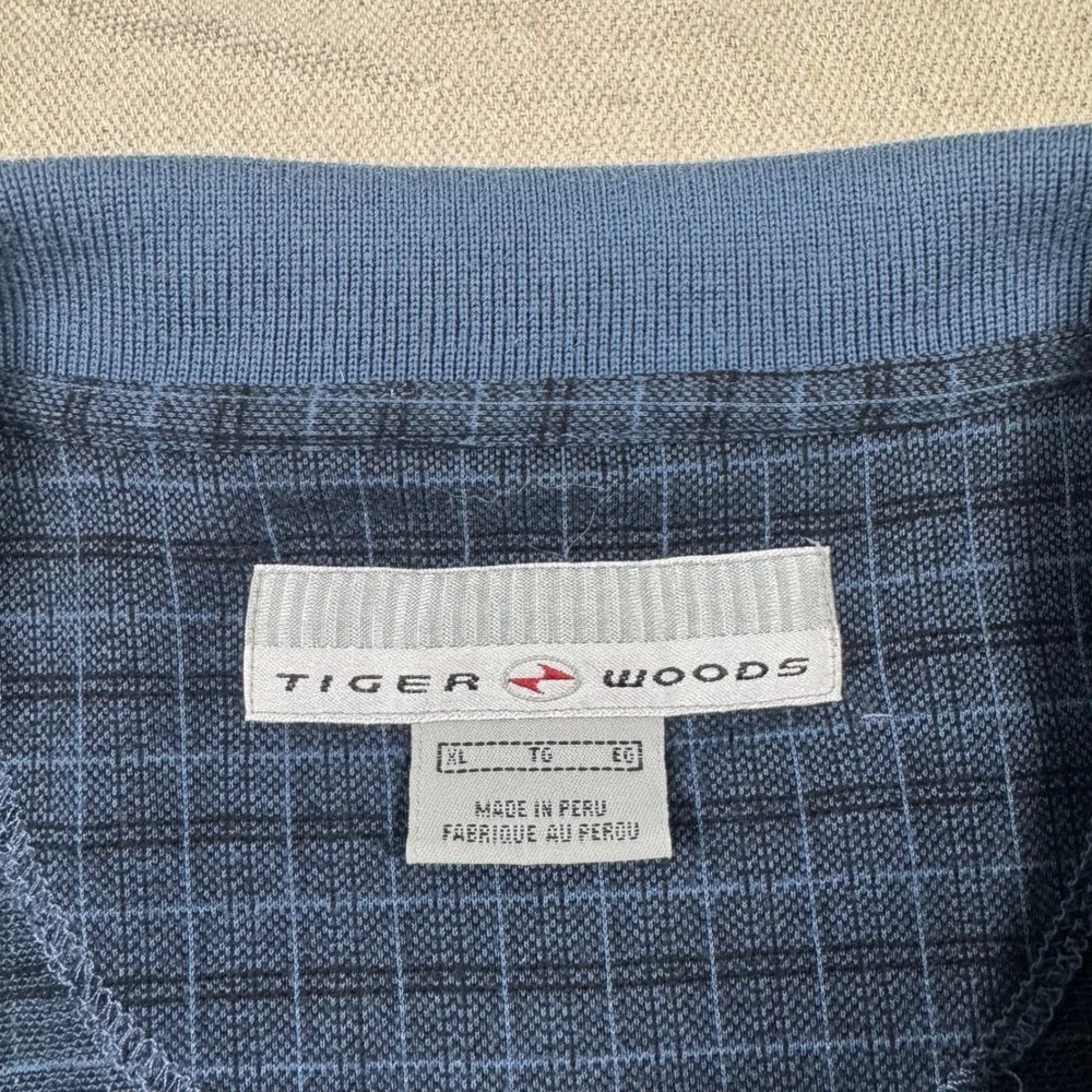 Tiger Woods Nike Polo Shirt Mens XL Blue Grid Cotton Golf Vintage Short Sleeve‎